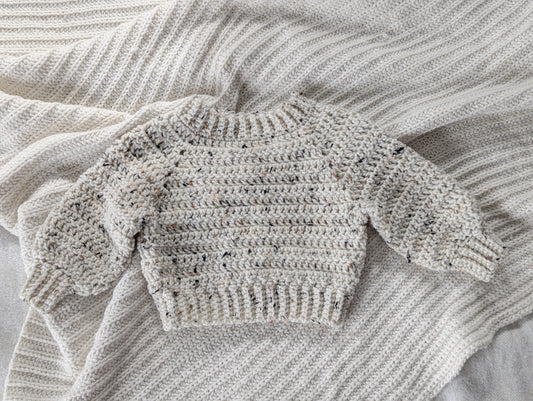 Crochet pullover| Tweed 0-3M | RTS